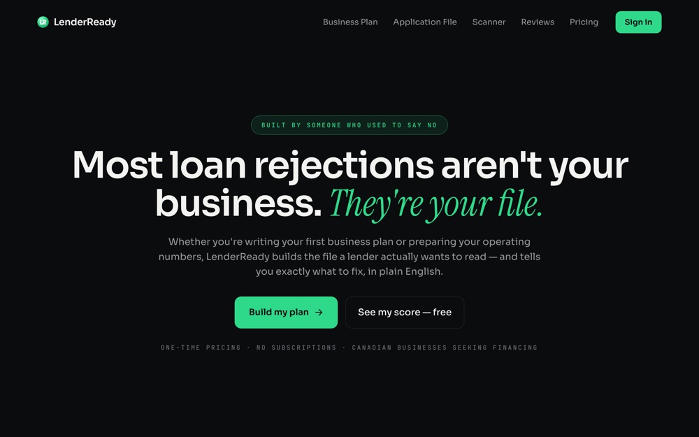 LenderReady homepage — financing readiness for Canadian businesses