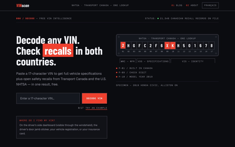 VINscan homepage